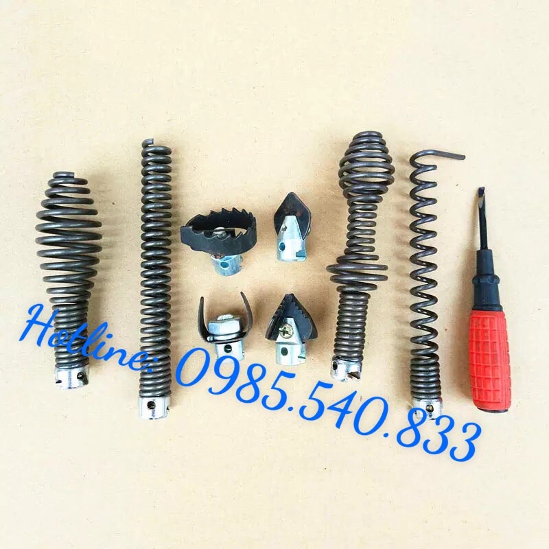 Dây thông tắc cống dùng cho máy khoan ( 3M dây + 6 đầu thông + 1 đầu kết nối máy khoan )