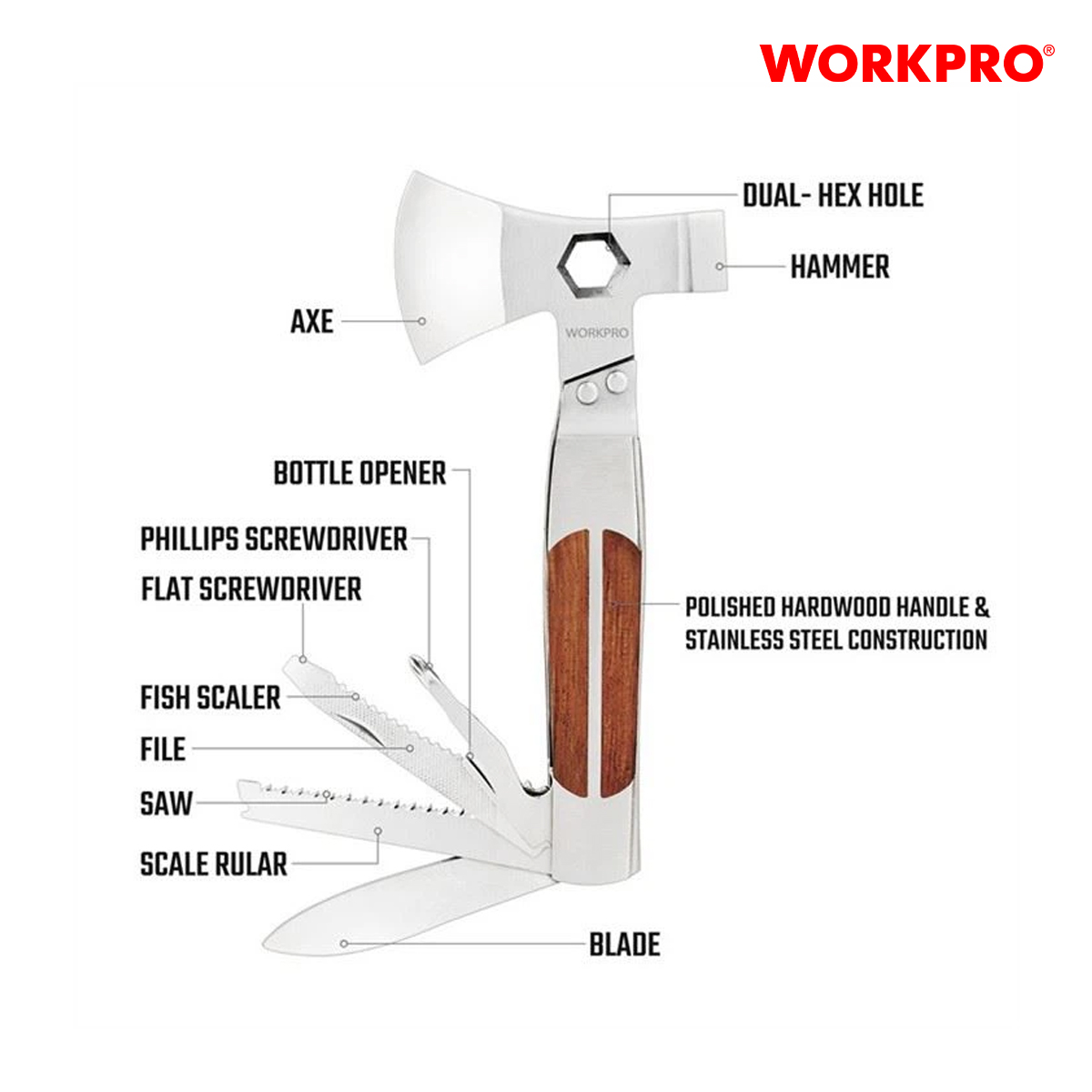 Rìu đa năng 12in1 Workpro - WP383001