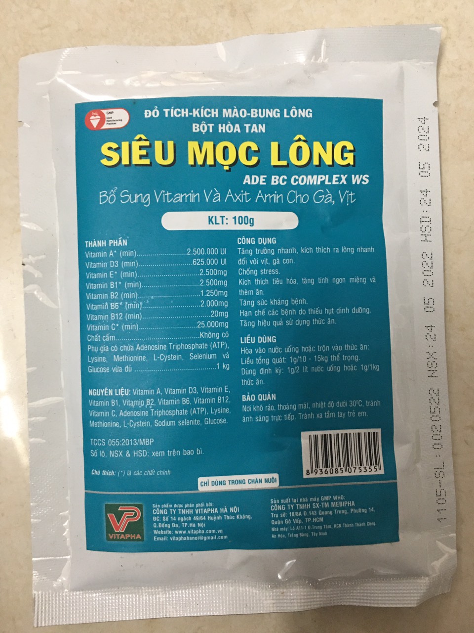 Siêu mọc lông ADE Bcomplex WS dùng cho chó, mèo, gia súc, gia cầm