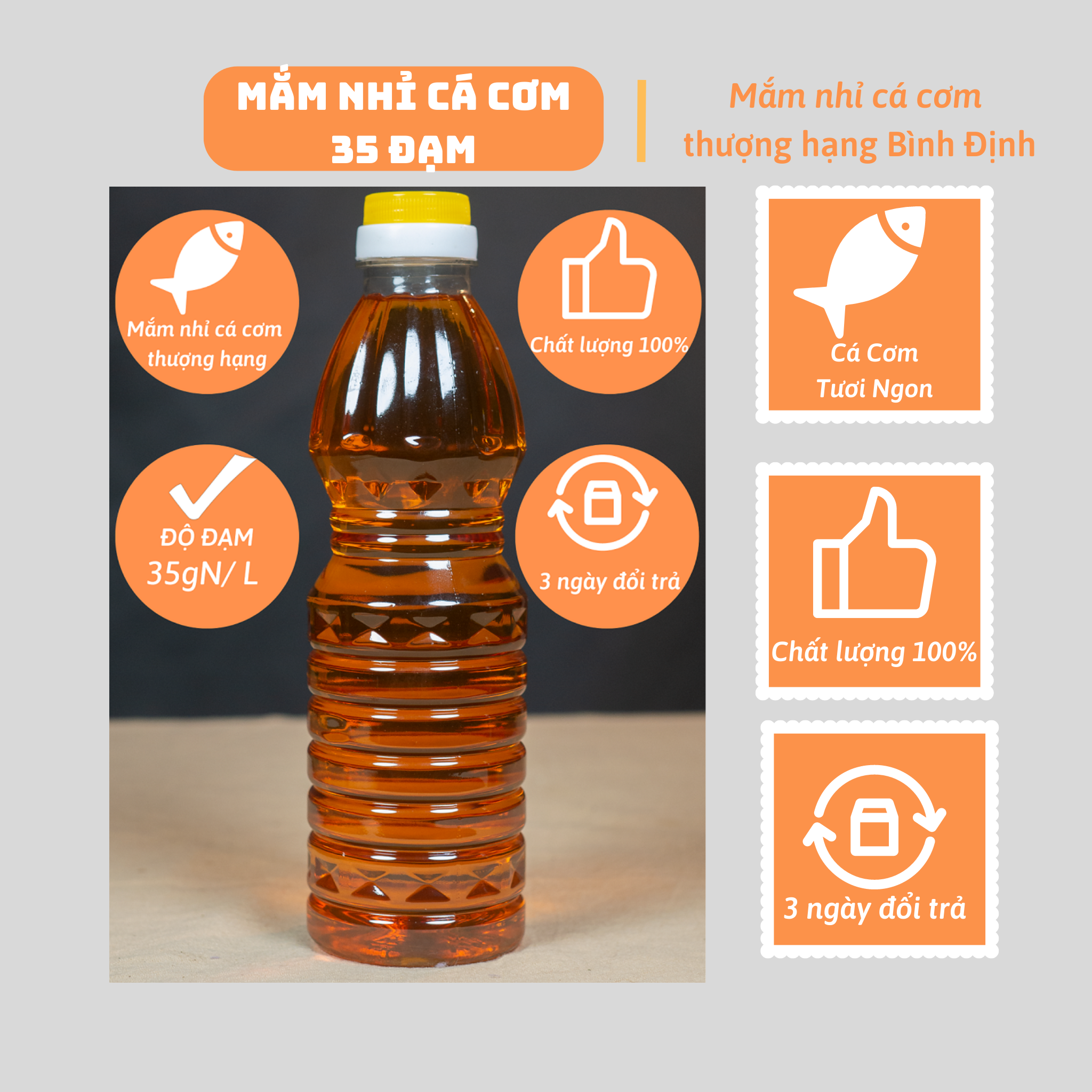 Nước mắm nguyên chất cá cơm ngon truyền thống Bình Định độ đạm 35