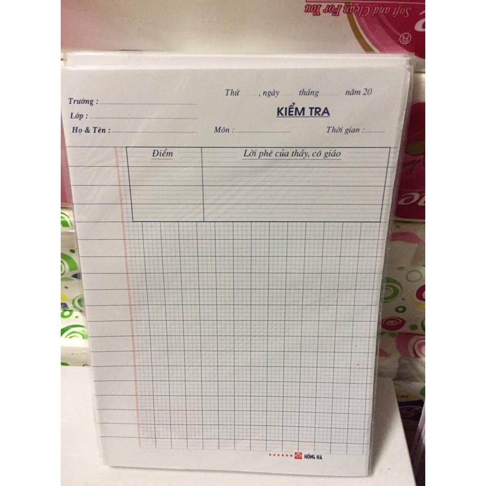 Giấy kiểm tra cấp 1,Giấy kiểm tra ô ly  HH  -  1 Tập 6 Tờ Đôi
