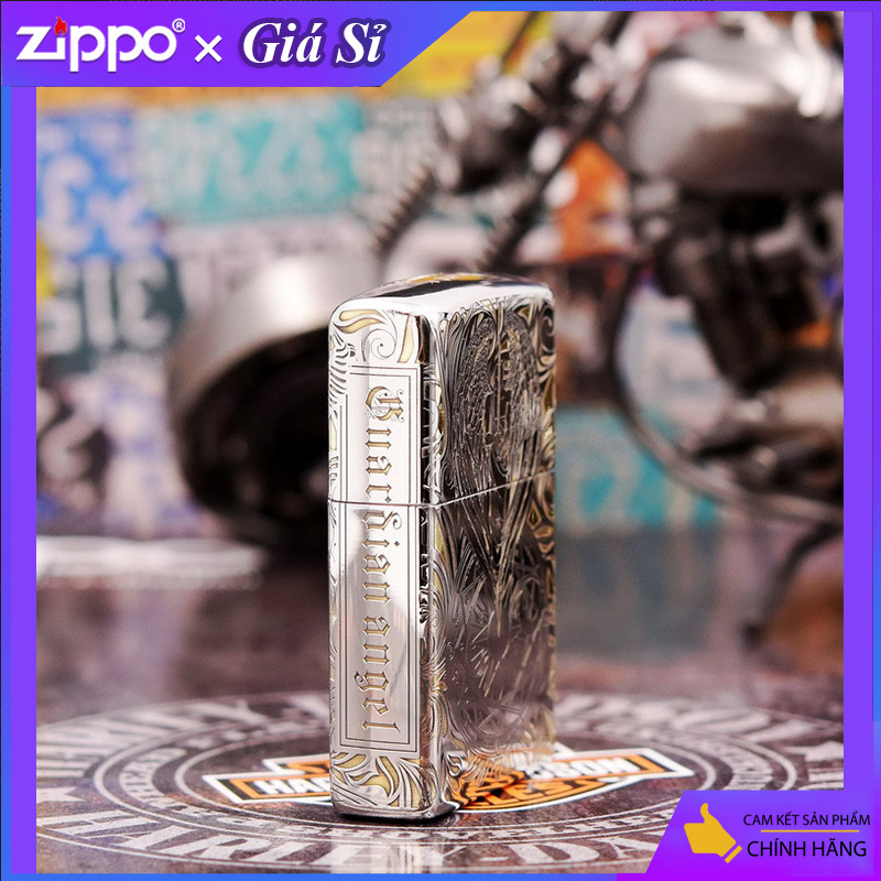 Bật lửa Zippo khắc Thiên Thần bản tiêu chuẩn mạ Chrome