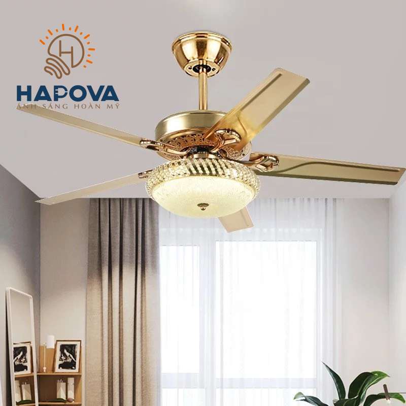 Quạt trần đèn trang trí 5 cánh sắt hapova moxas 8070 + tặng kèm khiển