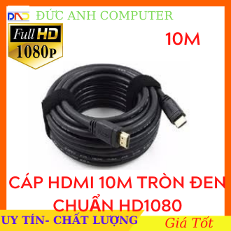 Cáp HDMI 10M Tròn Đen Chuẩn full HD 1080 , Dây HDMI 10M, Kết Nối Tivi Độ Nét Cao, 2 Đầu FULL HD