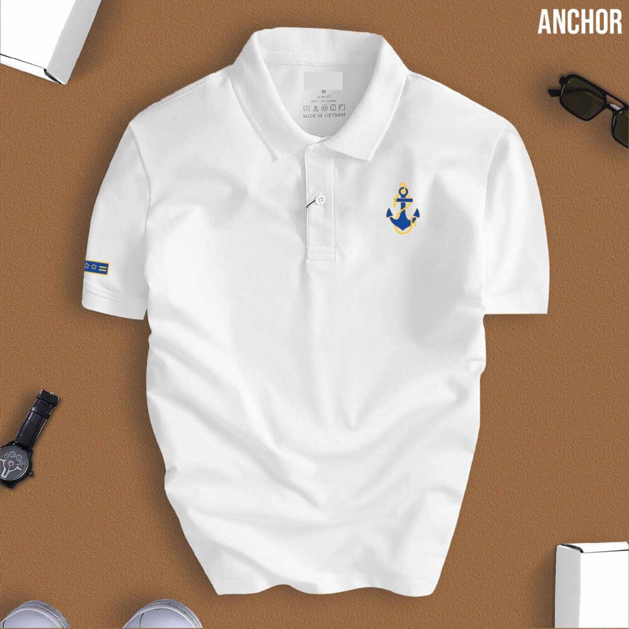 (aothunsn) Áo thun cổ trụ cổ bâu polo MỎ NEO (VẢI DA CÁ)