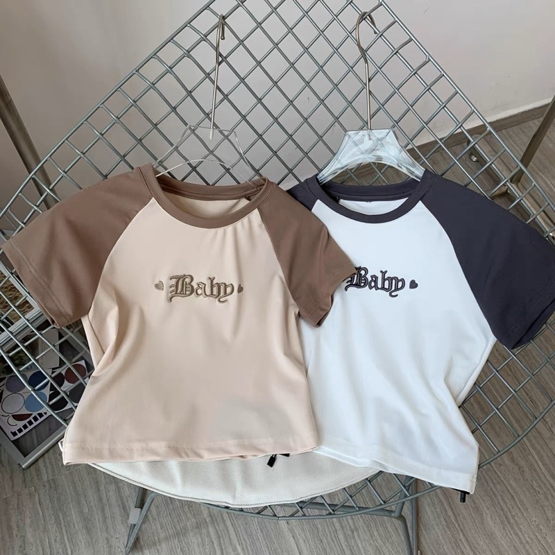ÁO CROPTOP PHỐI TAY THÊU BABY 1BB