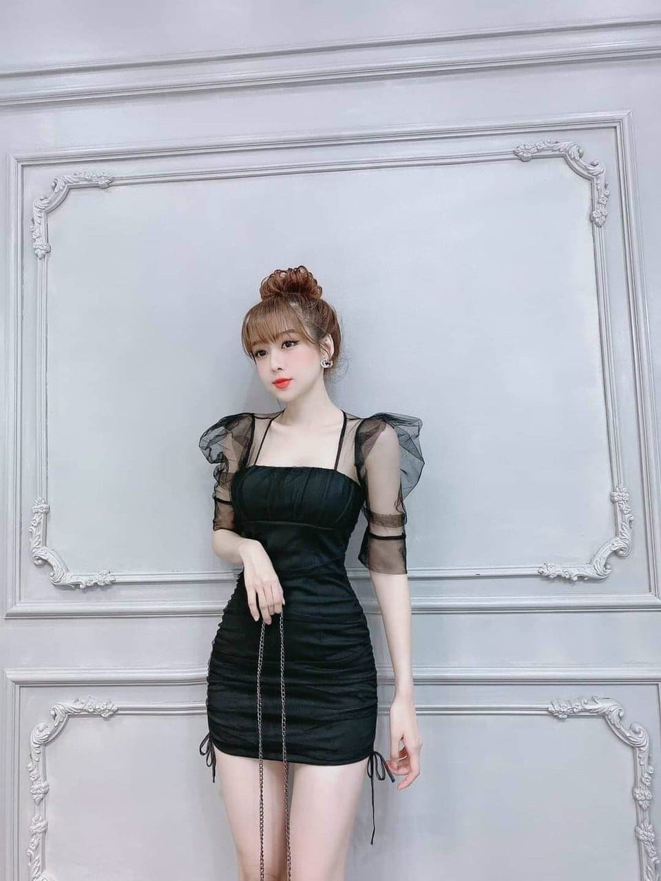 Đầm nữ dễ thương body phối lưới ( có mút ) thời trang Yoomi
