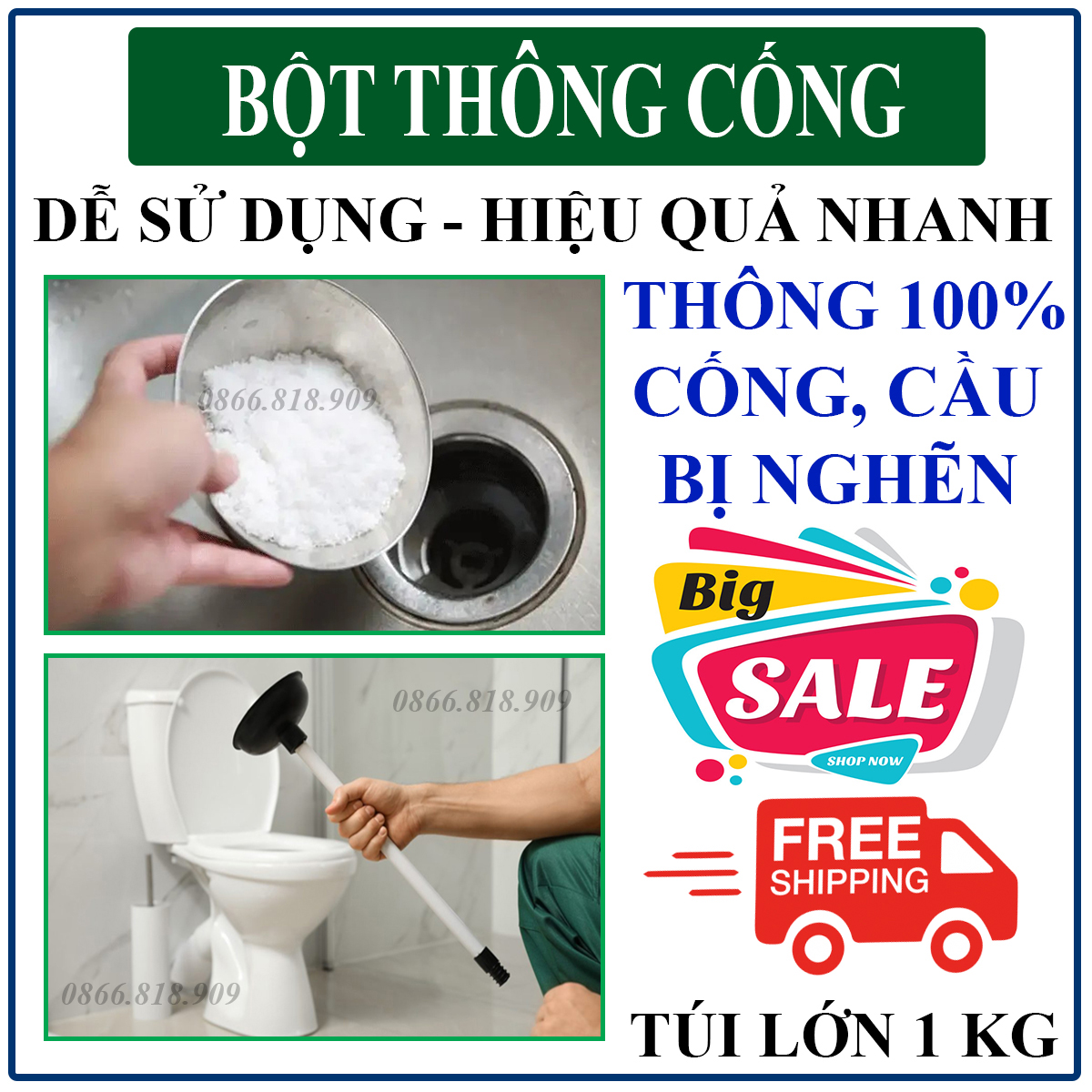 Package of 1 kg ultra-strong drain pine powder