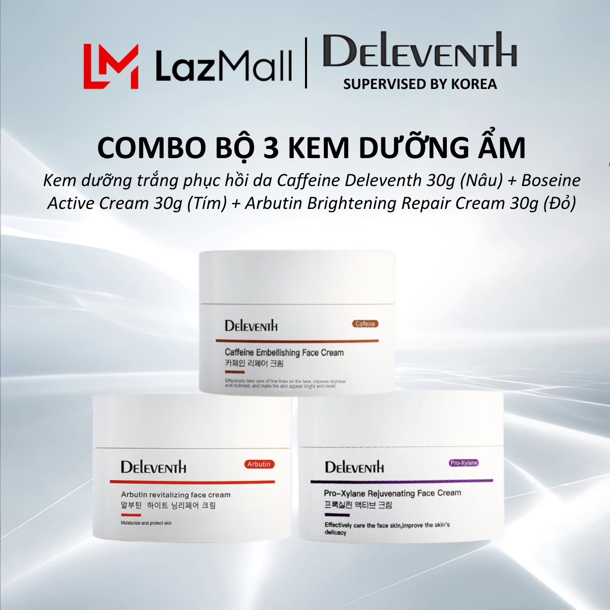 Bộ kem dưỡng da mặt DELEVENTH Arbutin/ Bosein/ Caffeine 30g mờ thâm chống lão hóa oxy hóa giảm nếp nhăn phục hồi da