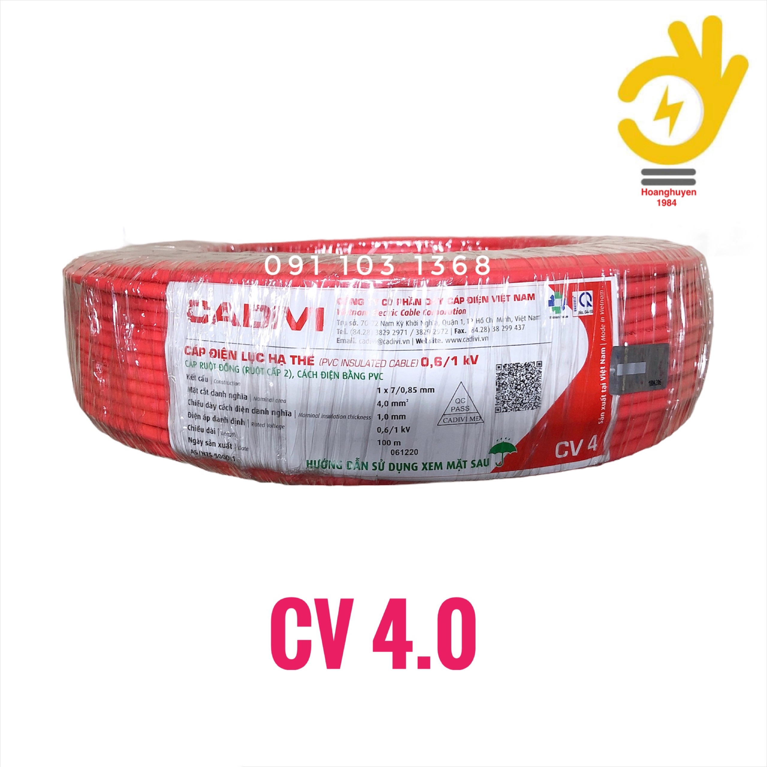 [HCM]50m đây điện CV 4.0 cadivi ( dây đơn )
