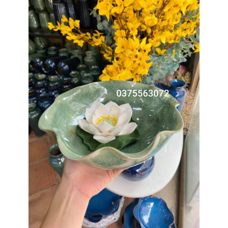 Bát thả hoa men hỏa biến xanh lá