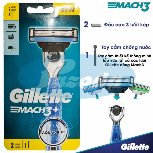 Dao cạo râu 3 lưỡi Gillette Mach 3+ ( 1 tay cầm và 2 đầu cạo) nhập khẩu