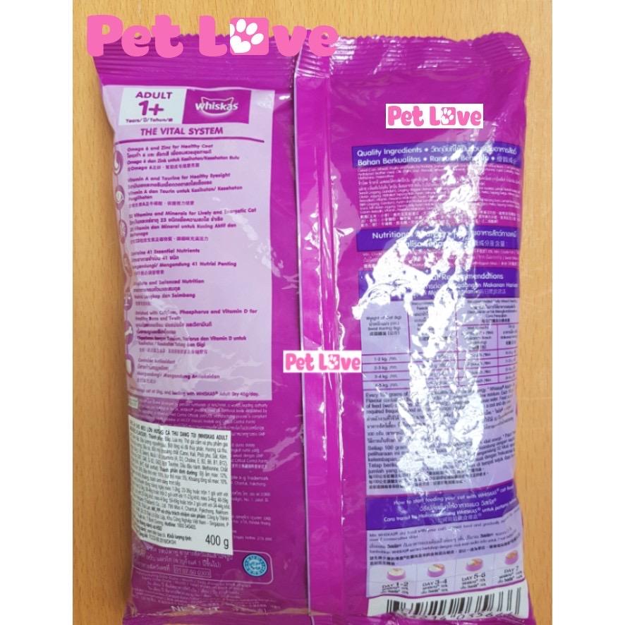 Combo 3 Whiskas thức ăn hạt cho mèo lớn (vị cá thu, 3 x 400g/ gói = 1,2kg)