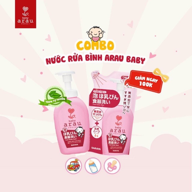 Combo nước rửa bình Arau , rửa bình sữa
