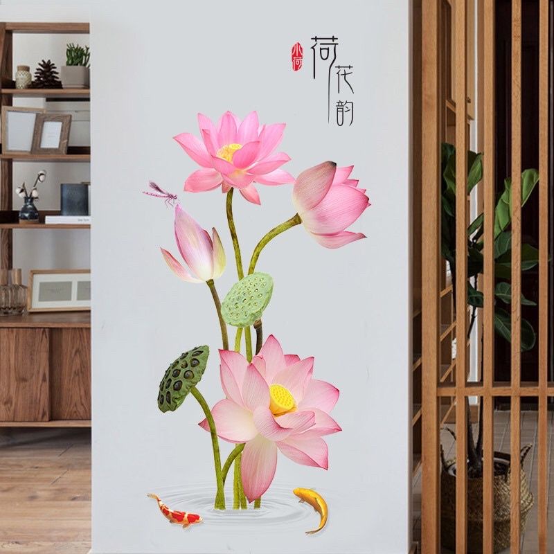 Decal dán tường hoa và đài sen