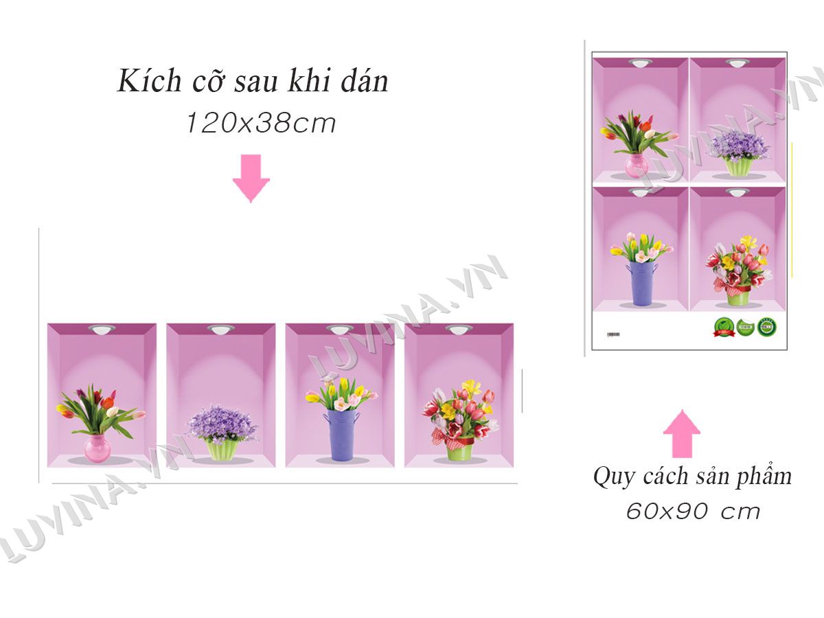 [HCM]DECAL DÁN TƯỜNG TRANH 4 BÌNH HOA