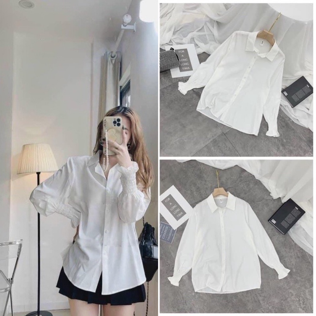 Áo Sơ Mi Trắng Tay Bồng Nữ Kiểu Dáng Basic Thời Trang Nữ