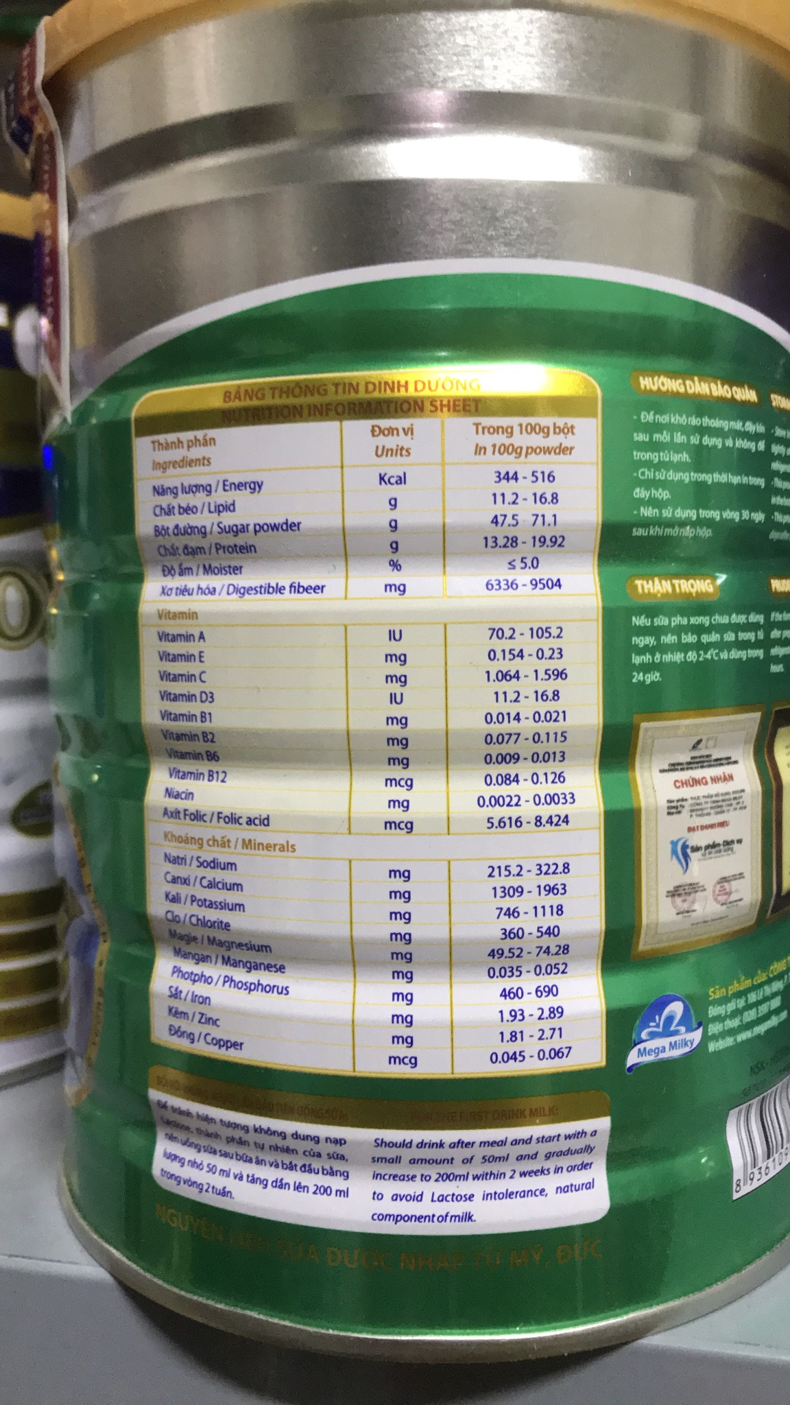 Sữa bột Hi-canxi của Mega Milky 900g