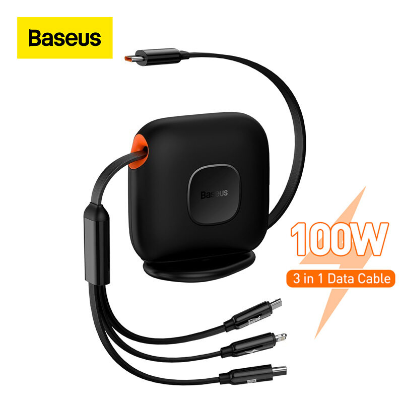 Baseus retractable 100w usb c cable for iphone 12 13 3-in-1 desktop charger usb type c fast charge for macbook samsung xiaomi