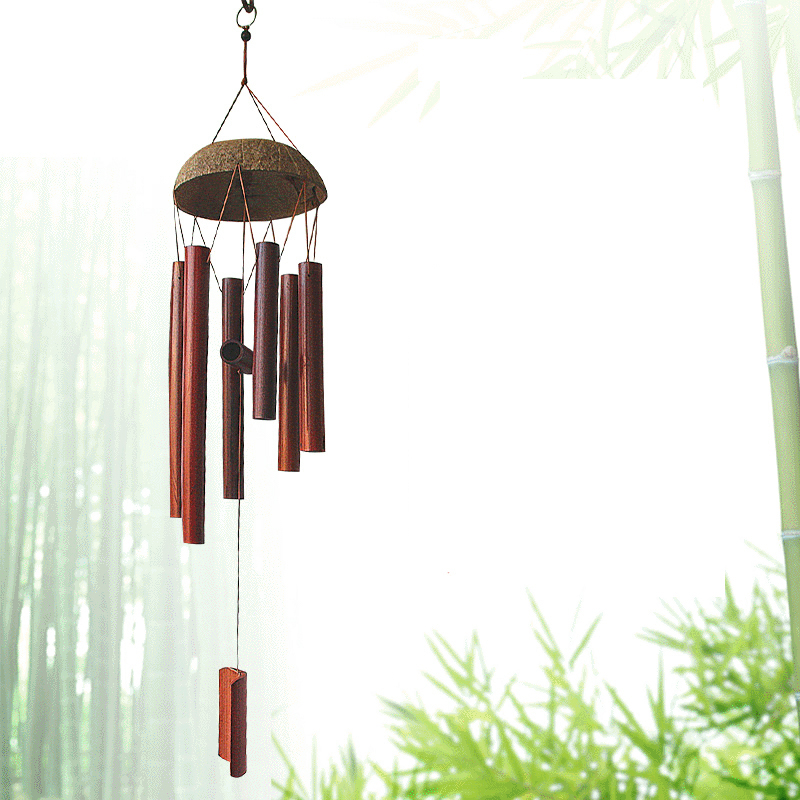 Lia Chuông gió tre Ống chuông lớn gỗ dừa thủ công trong nhà và ngoài trời treo tường chuông gió trang trí quà tặng