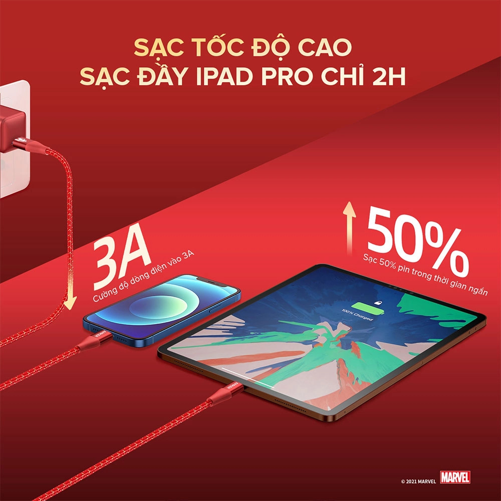 Cáp ANKER POWERLINE+ II USB-C TO USB-C DÀI 1.8m MARVEL EDITION - A9549 (PHÂN PHỐI CHÍNH HÃNG BẢO HÀNG 18 THÁNG)