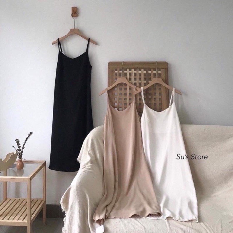 Đầm 2 dây - váy hai dây lụa cát Hàn nhiều màu