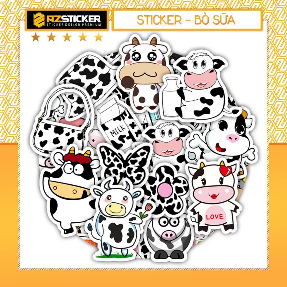 Set 50 Sticker Bò Sữa Dán mũ bảo hiêm