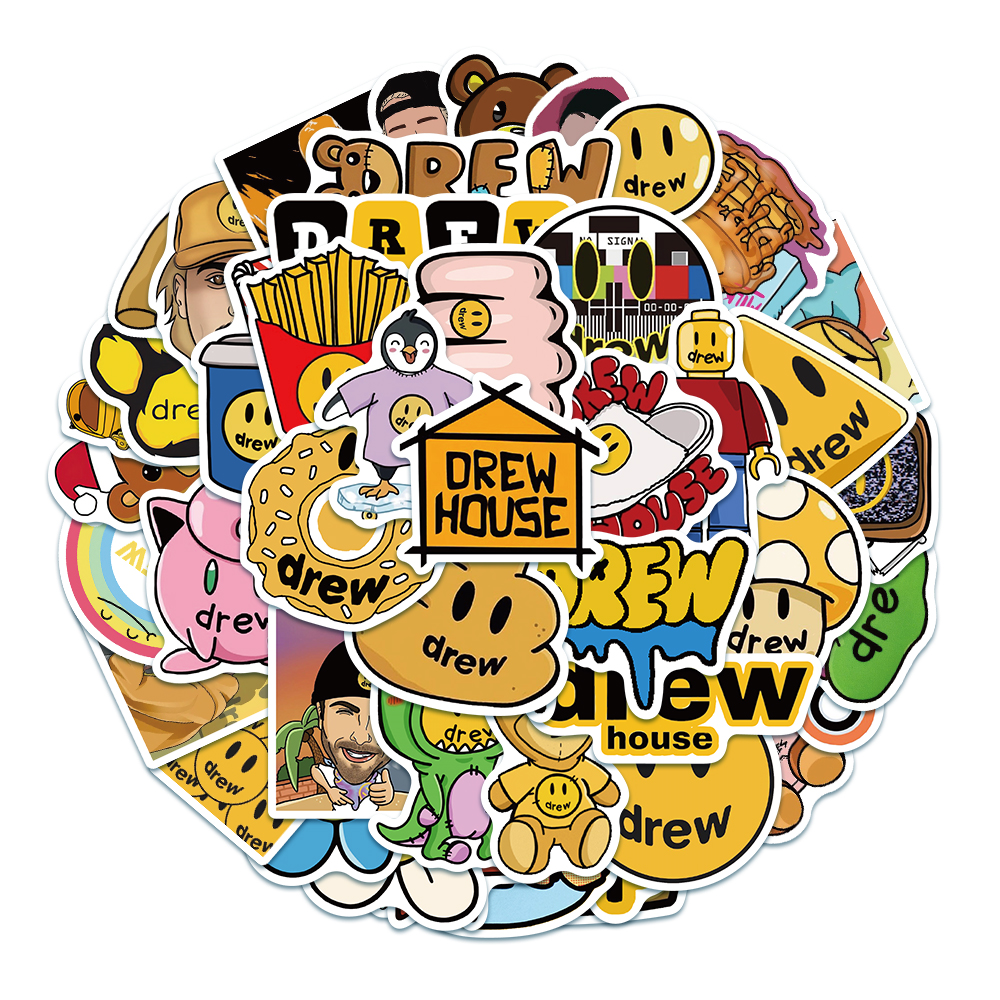 50 Miếng dán hình nhãn hiệu thời trang Drew của Justin Bieber có chất liệu vinyl chống thấm nước dùng để trang trí ván trượt và máy tính xách tay - INTL