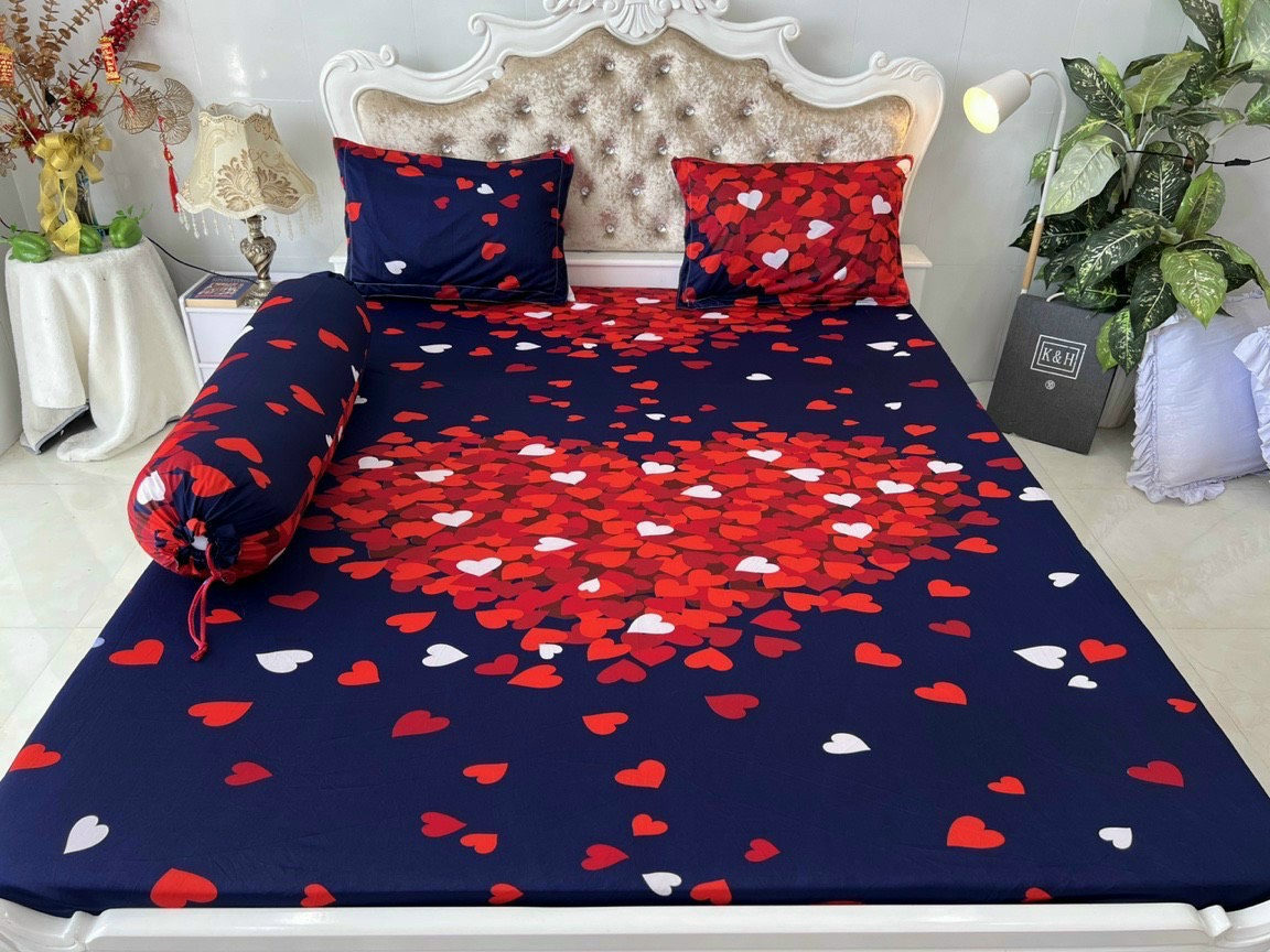 BỘ DRAP GA THUN HÀN QUỐC MẪU TRÁI TIM