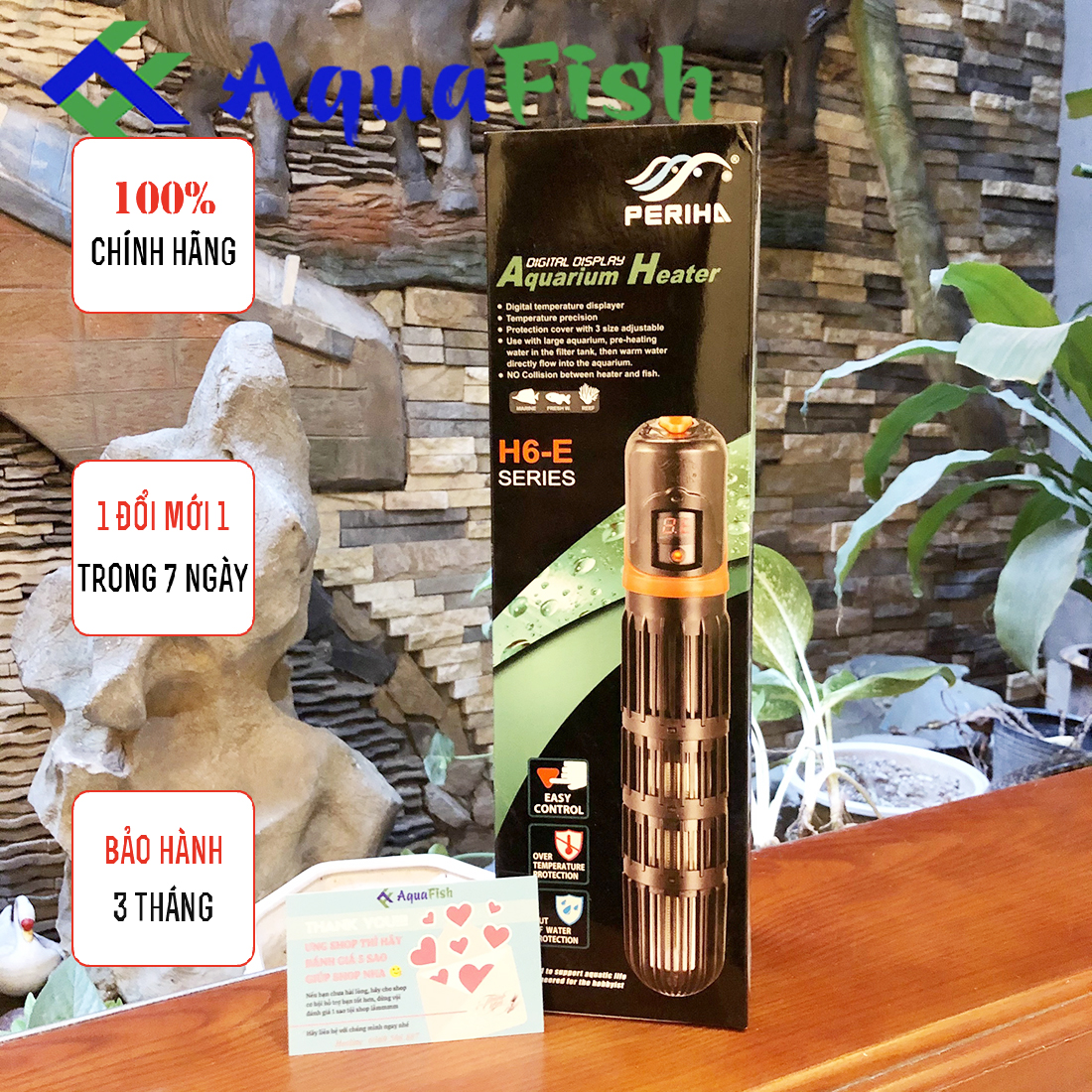 Sưởi Bể Cá Periha H6-E 500w (Sưởi thủy tinh dùng cho bể cá trong nhà)