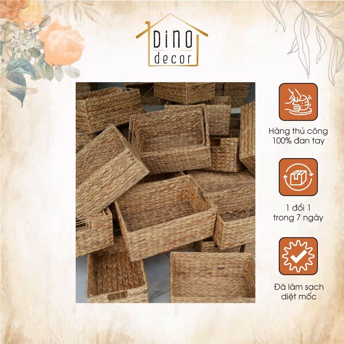 Giỏ lục bình mini giỏ đựng đồ dùng decor nhà cửa phong cách vintage