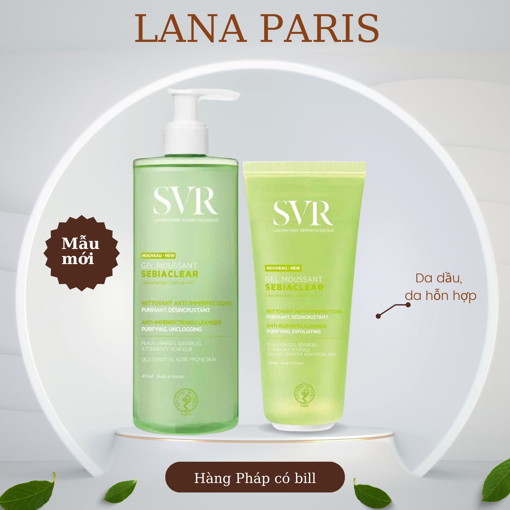 Bill Pháp Sữa rửa mặt SVR sebiaclear 400ml 200ml mẫu mới