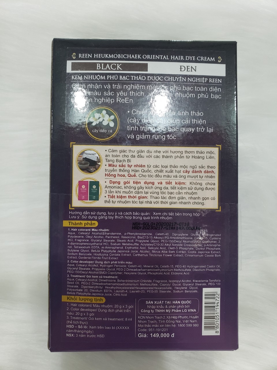 [HCM]Thuốc nhuộm tóc phủ bạc thảo dược REEN màu đen Hàn Quốc