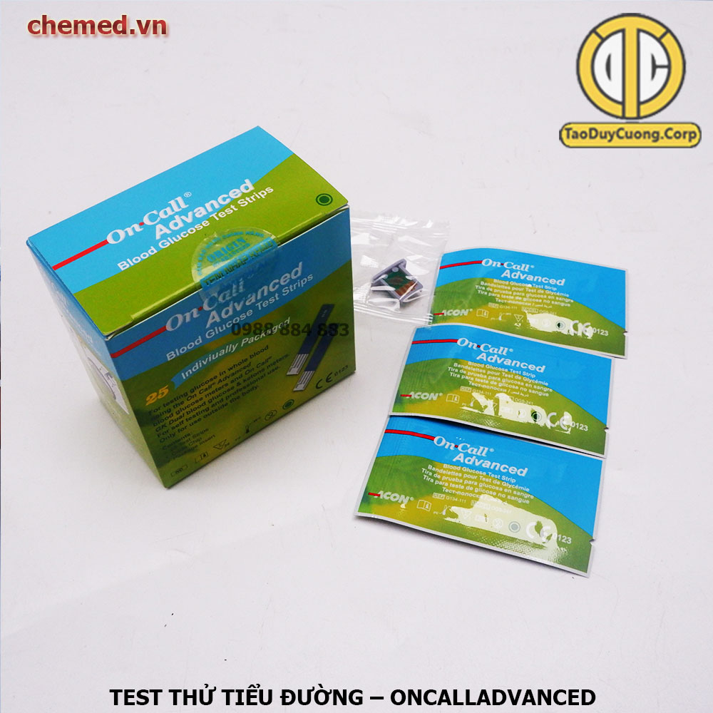 { 25 que/ 1hộp } Que test thử tiểu đường OnCallAdvanced hàng chính hãng