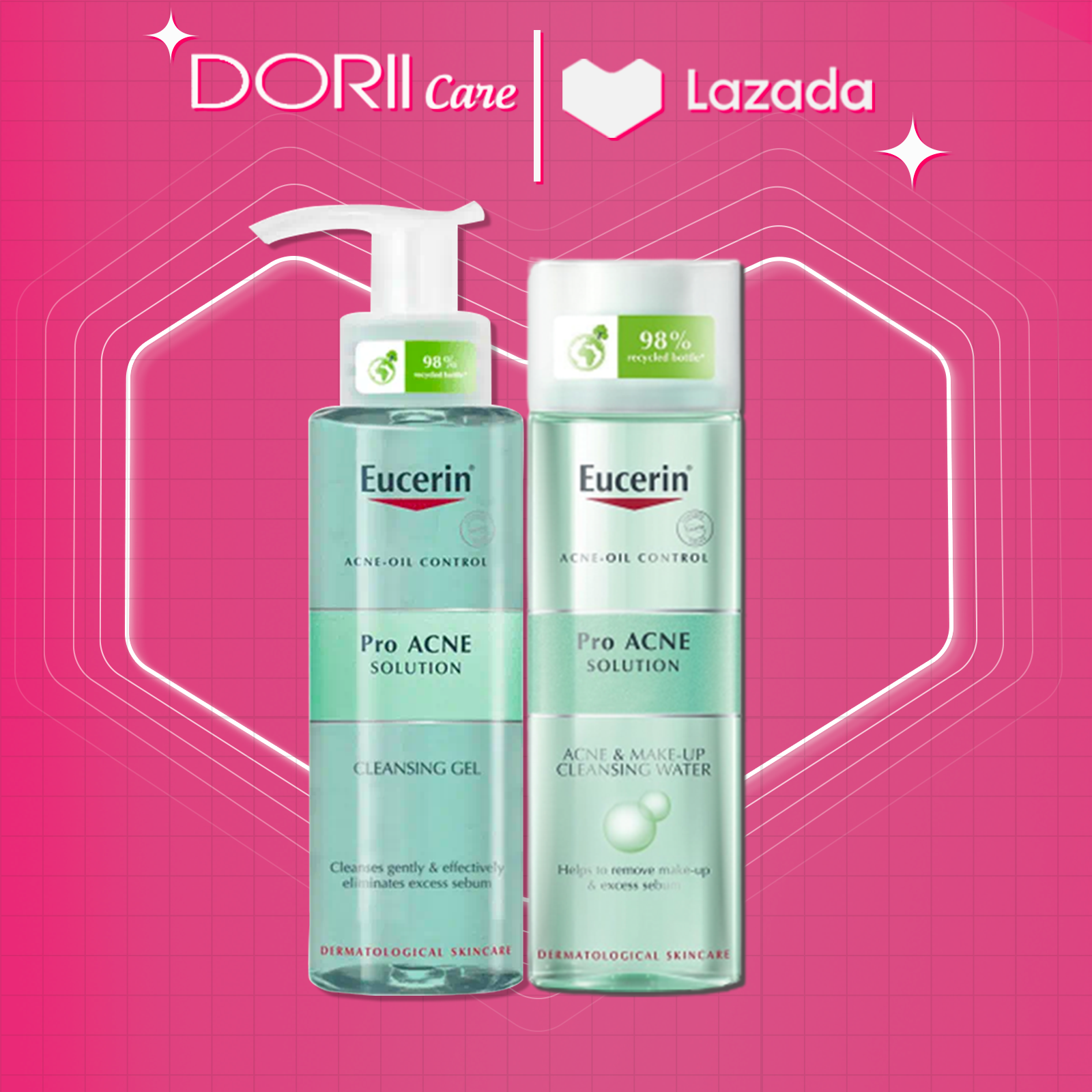 Combo Eucerin Làm Sạch Sâu Cho Da Mụn (Gel Rửa Mặt ProAcne 200ml & Tẩy Trang ProAcne Cleansing Water 200ml)