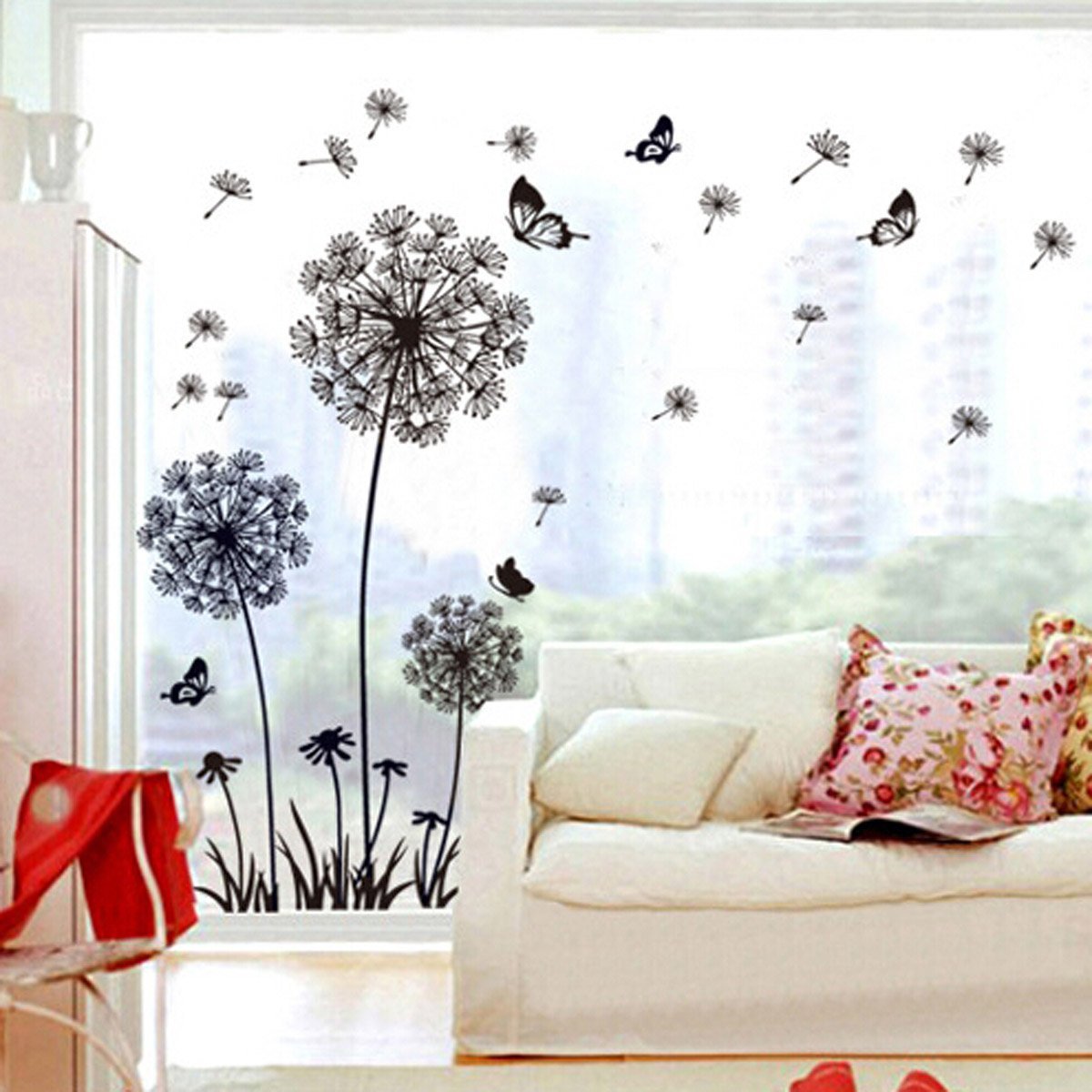 DECAL DÁN TƯỜNG HOA BỒ CÔNG ANH ĐEN VÀ CÔ GÁI XE ĐẠP