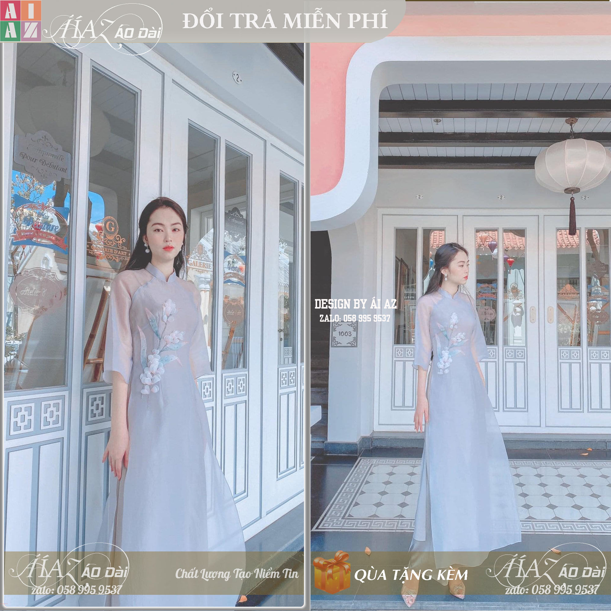 Áo dài cách tân nữ 4 tà cổ vuông tay ngắn mt07
