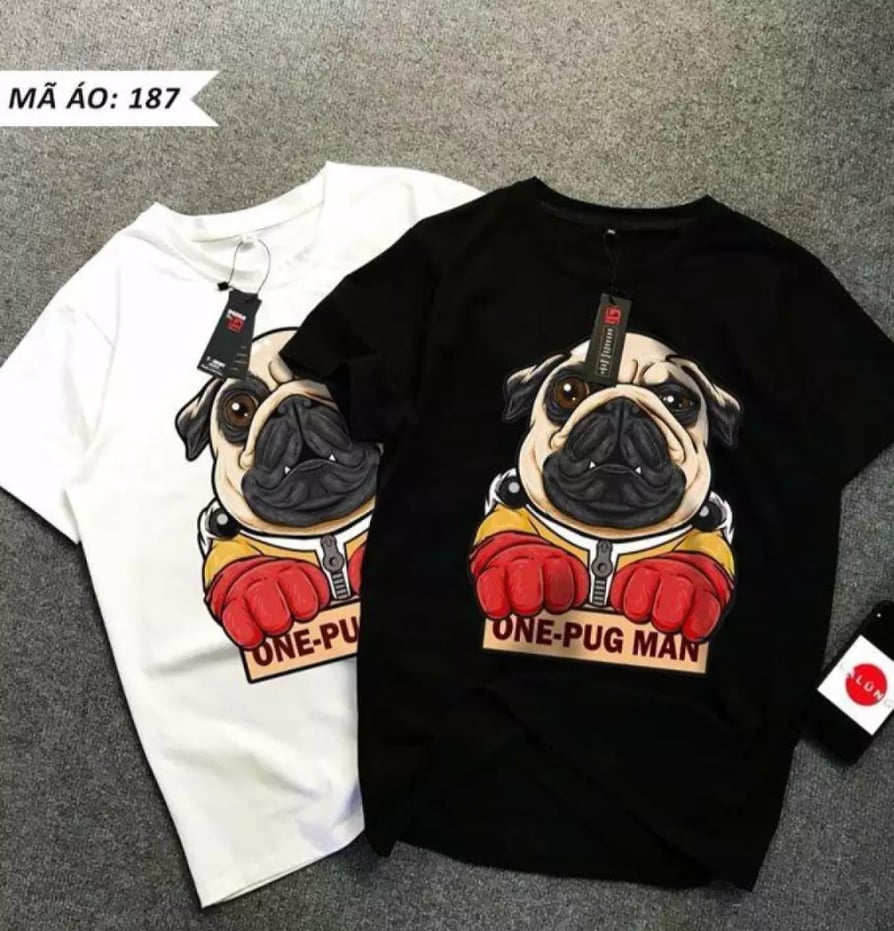 Áo thun nam nữ form rộng Hàn quốc in hình One Pug Man độc đẹp vải dày mịn mát