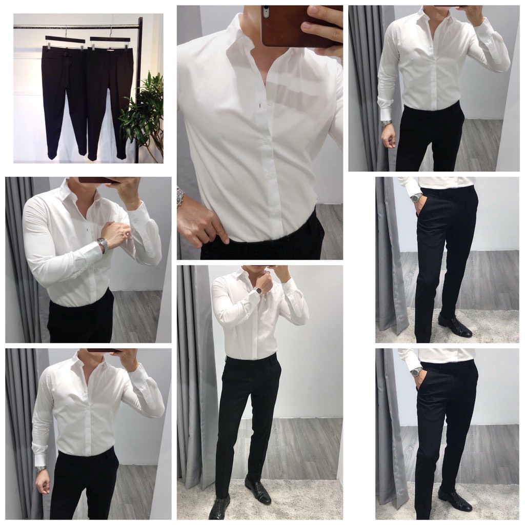 Áo sơ mi trắng nam dài tay vải lụa cotton