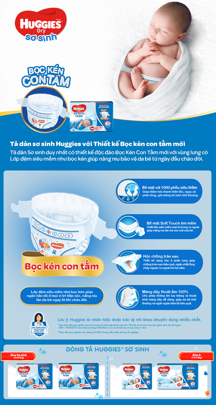 Tã dán Huggies S88 sơ sinh cho trẻ từ 4-8kg