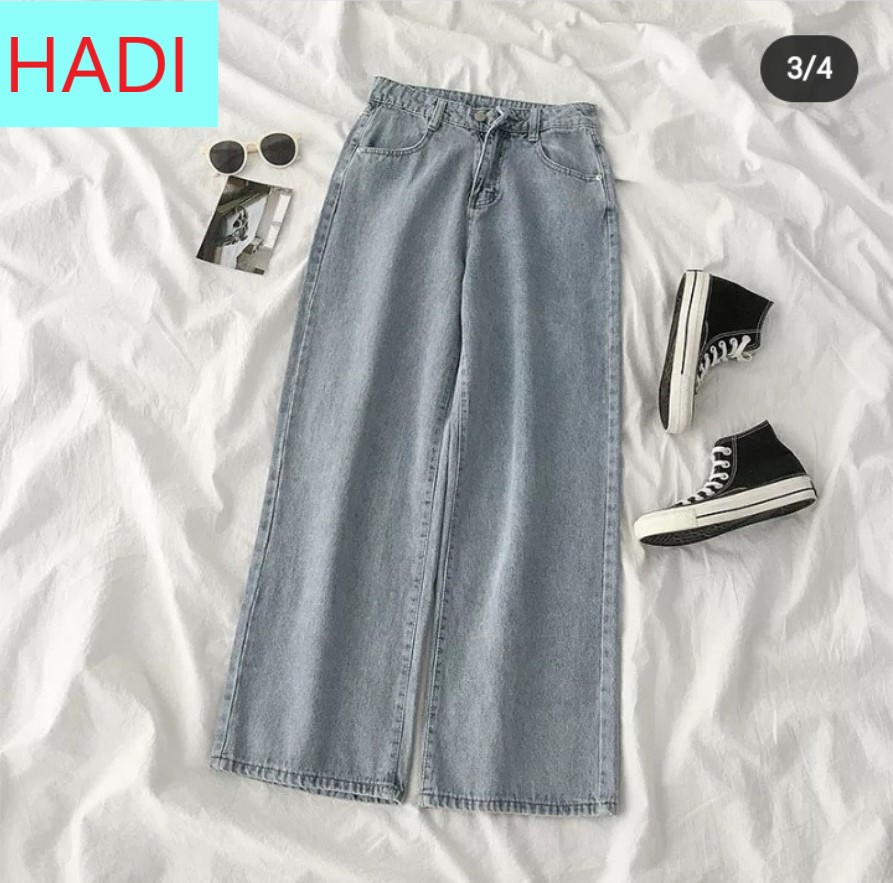 QUẦN JEAN ỐNG RỘNG NỮ LƯNG CAO MÀU XANH HADI