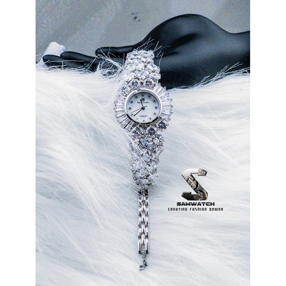 Đồng Hồ Royal Crown Nữ Đá Trắng 34mm Silver Authentic