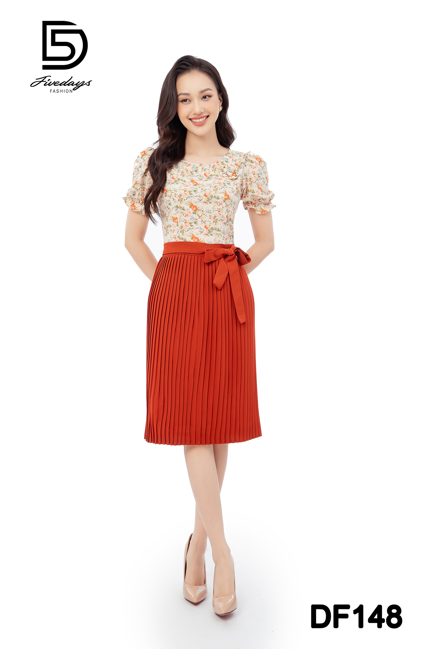 Đầm hoa phối thân trên dập ly FIVEDAYS
