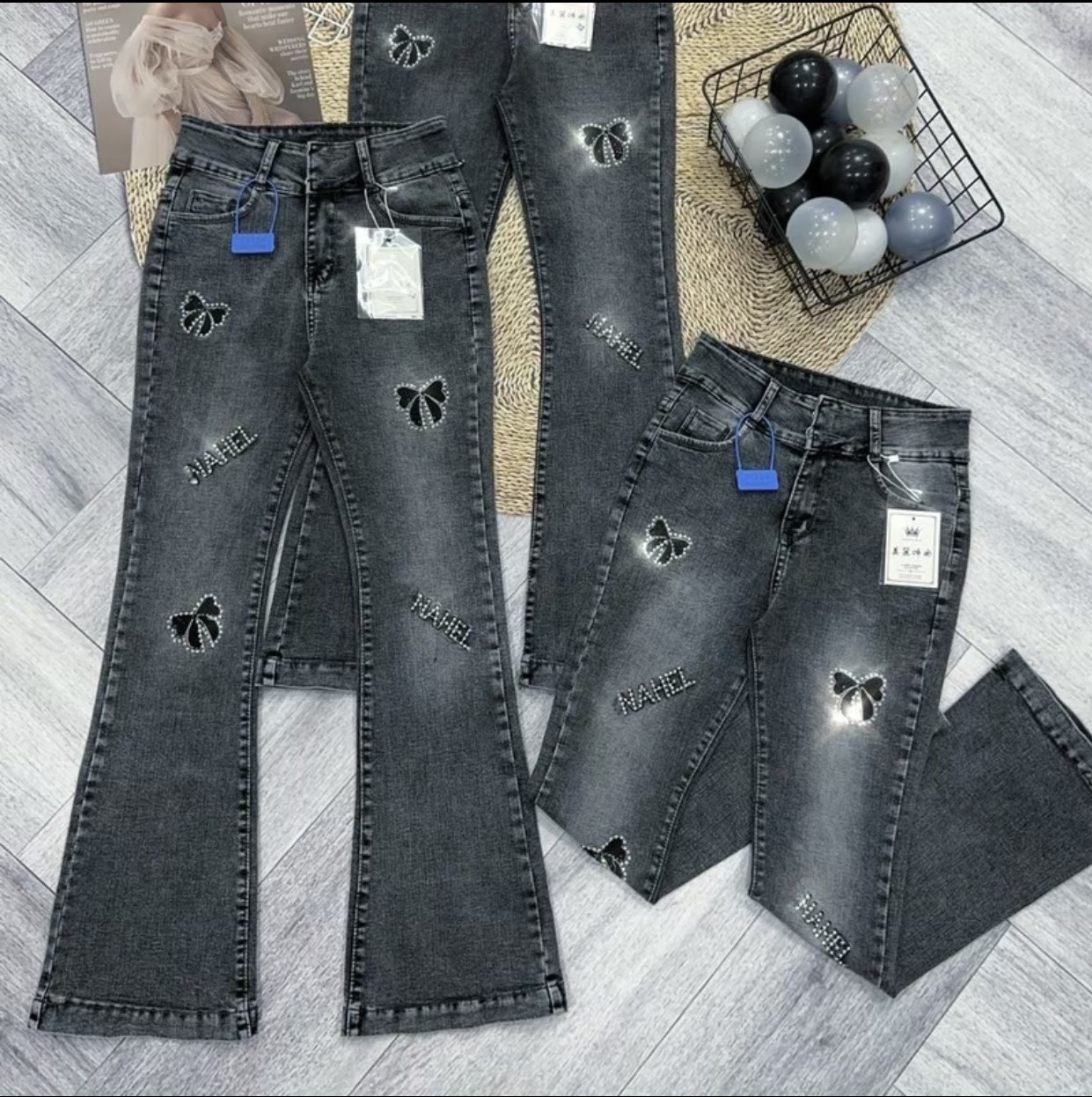 Quần jean nữ lưng cao co giãn 2 nút mau xám đẹp store 257