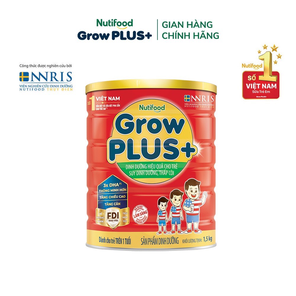 1 lon Sữa Nutifood Grow Plus Đỏ loại bột 1,5kg (cho bé 1-10 tuổi)