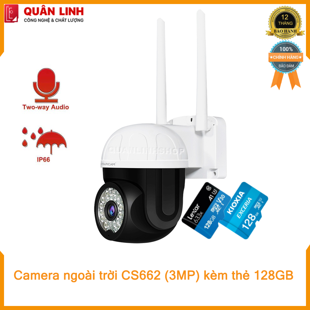 Camera ngoài trời Vstarcam CS662 Full HD 1296P , tích hợp AI, điều khiển xoay 355 độ, bảo hành 12 tháng
