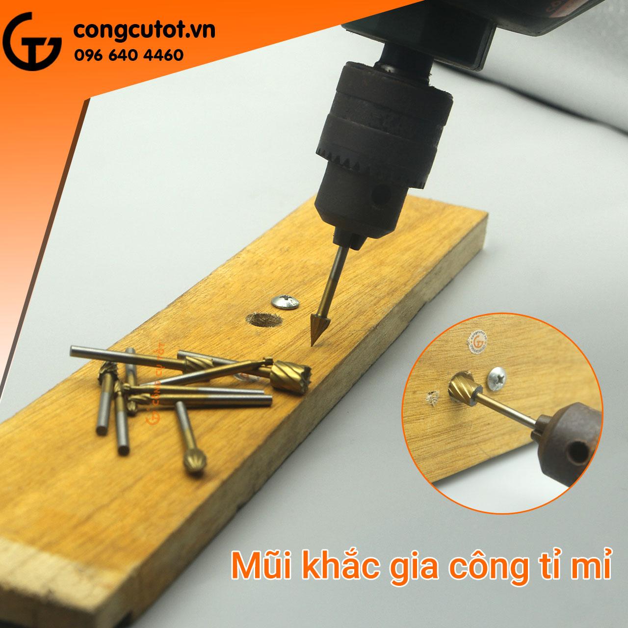 Bộ 10 mũi mài khắc gỗ phủ titan
