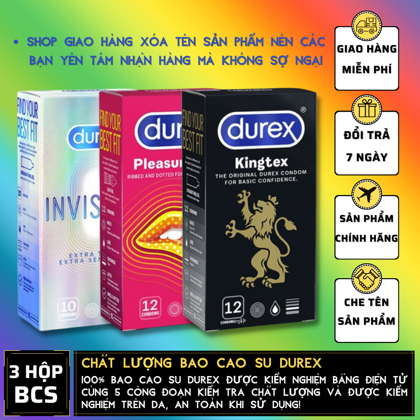 FREESHIP 03 Hộp Durex Invisible Extra Thin cực siêu mỏng + Pleasuremax gân gai + Kingtex size cỡ nhỏ[Che tên sản phẩm]