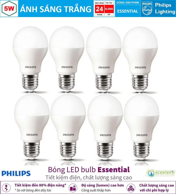 ( Bộ 8 ) Bóng LED Bulb Philips Essential 5W E27 ( Ánh sáng trắng & vàng )