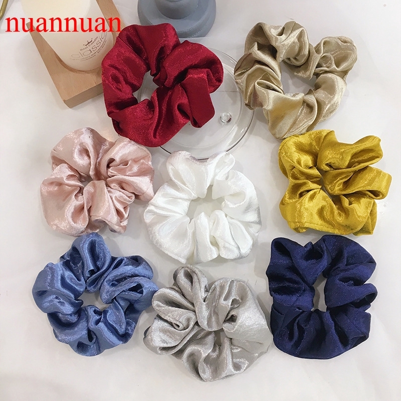 Chun buộc tóc scrunchies vải satin lụa ánh kim
